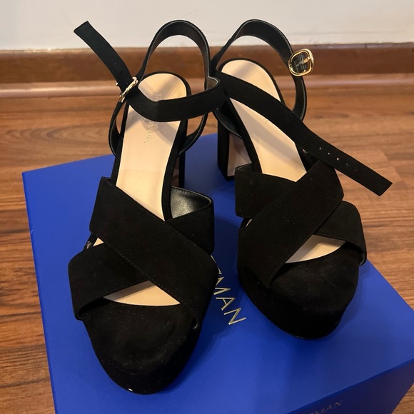 Stuart Weitzman Mariposa Platform Sandals in Black Suede, New in box , 38.5 /8B - Picture 8 of 13